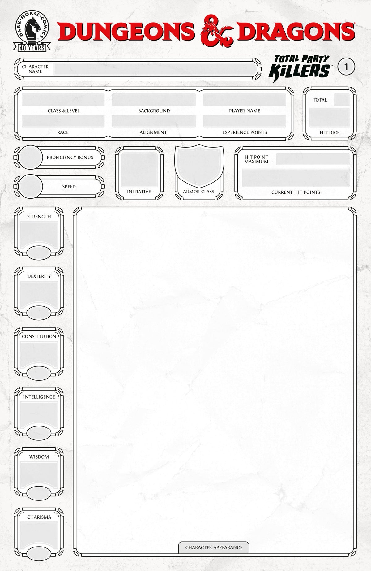 DUNGEONS AND DRAGONS TOTAL PARTY KILLERS #1 CVR E BLANK COVER-CHARACTER SHEET