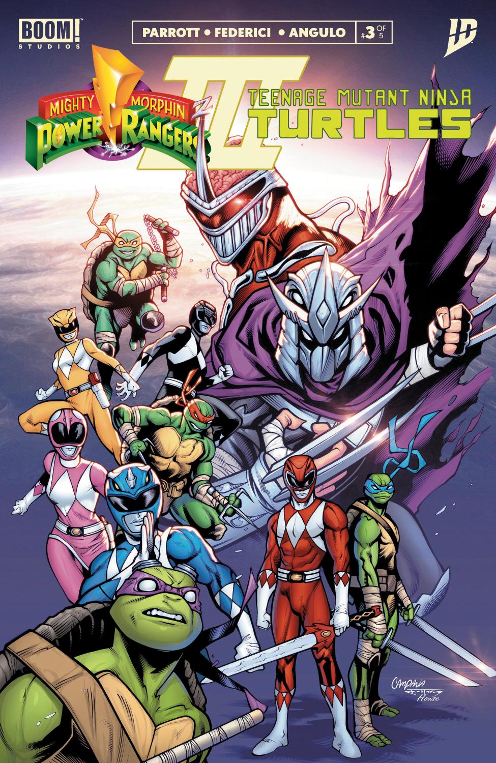 MIGHTY MORPHIN POWER RANGERS TEENAGE MUTANT NINJA TURTLES III #3 J FOC REVEAL VAR DRESSED CAMPANA CVR CVR