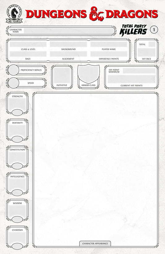 DUNGEONS AND DRAGONS TOTAL PARTY KILLERS #1 CVR E BLANK COVER-CHARACTER SHEET