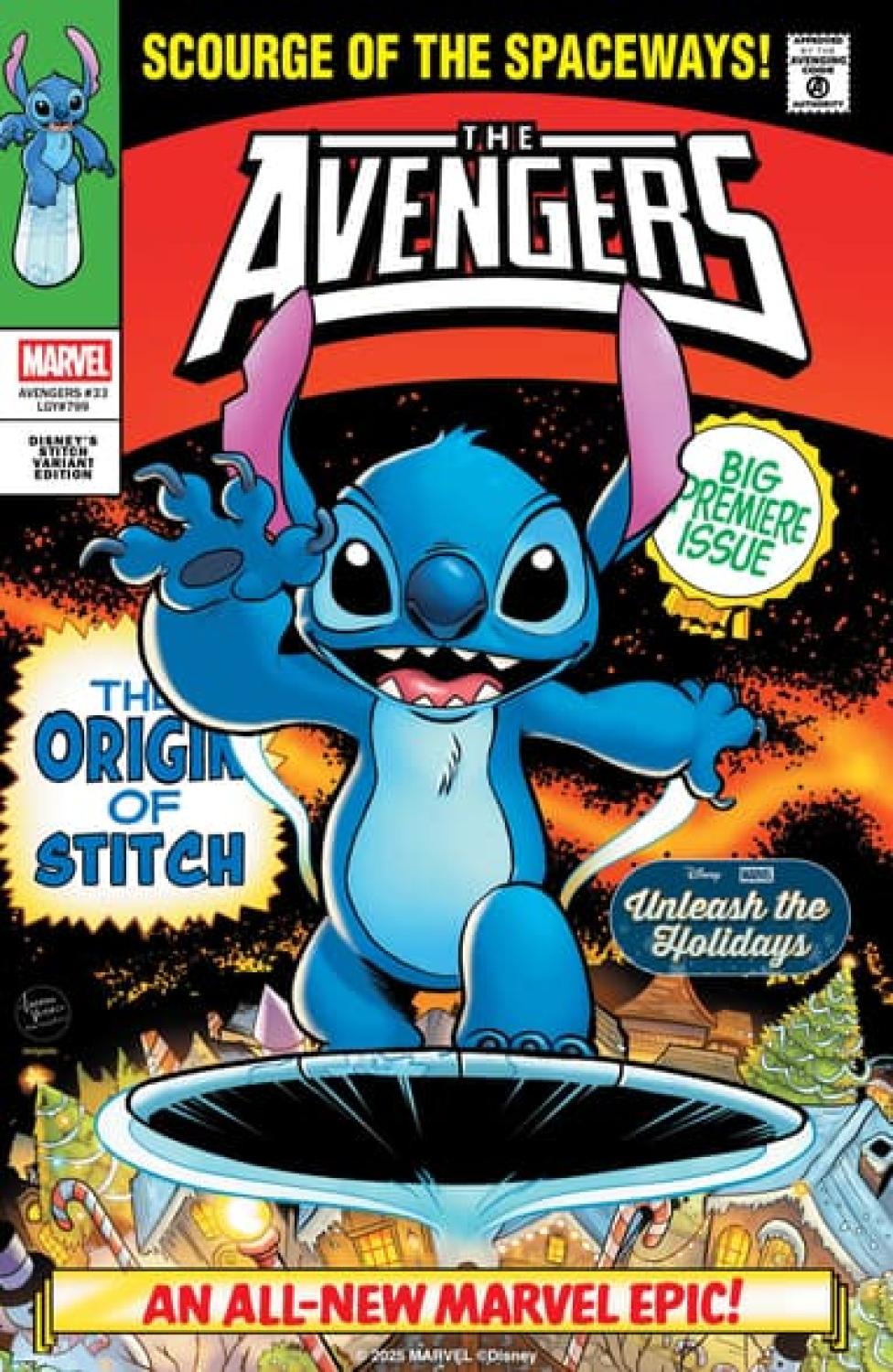 AVENGERS #33 LUCIANO VECCHIO DISNEY STITCH UNLEASH THE HOLIDAYS VAR CVR E